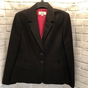 Le Suit Black Pinstripe Pants Suit with Red Lining